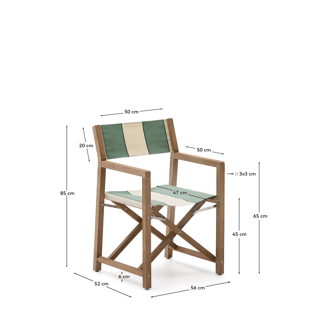 Chaise pliable d’extérieur Vilara rayures vertes et beiges en bois d’acacia FSC 100 %