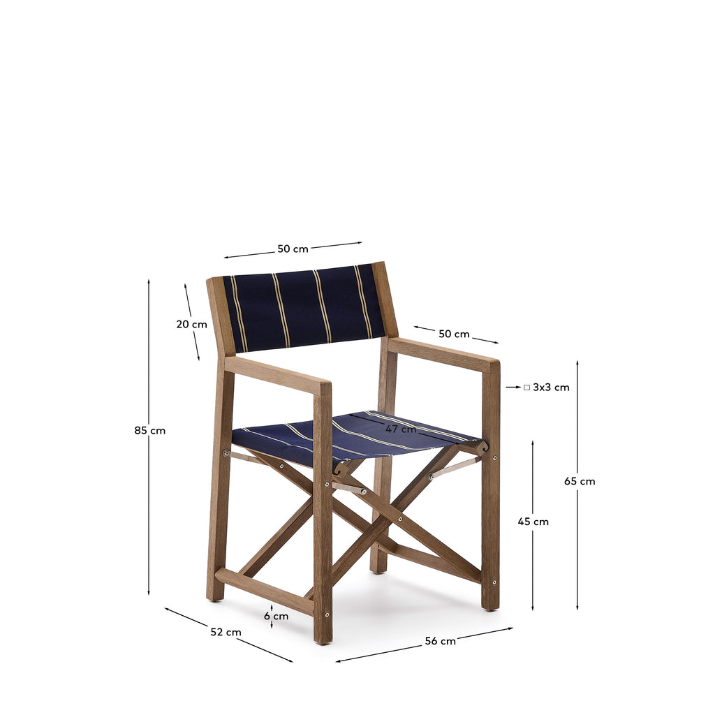 Chaise pliable d’extérieur Vilara rayures bleues et beiges en bois d’acacia FSC 100 %