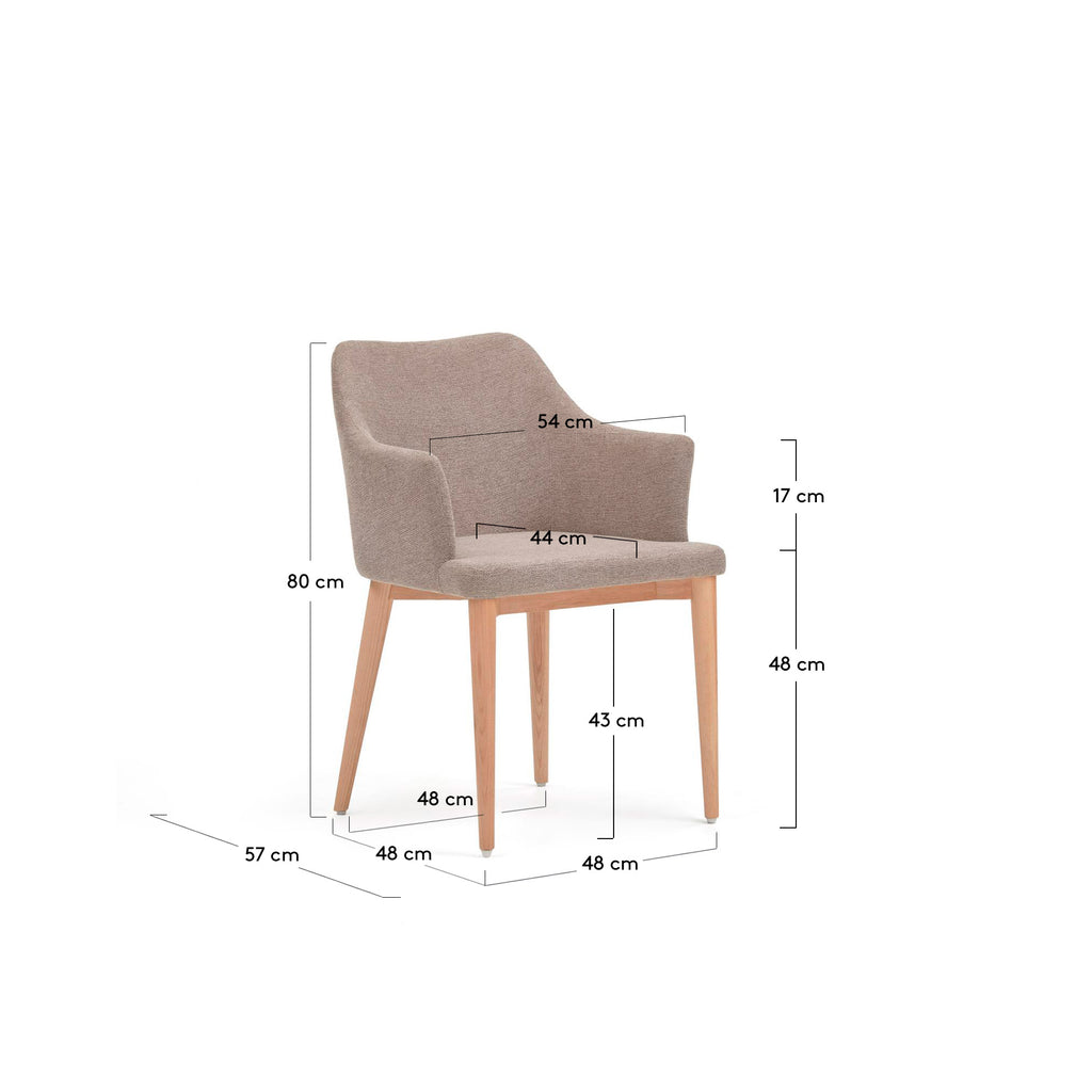 Chaise Croft en chenille marron et pieds en bois de frêne