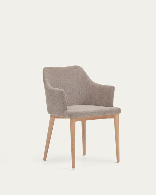 Chaise Croft en chenille marron et pieds en bois de frêne