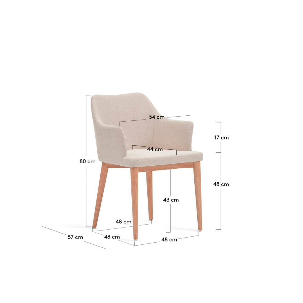Chaise Croft en chenille beige et pieds en bois de frêne