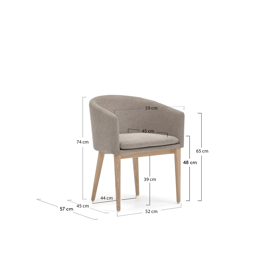 Chaise Harlan en chenille marron et pieds en bois de frêne