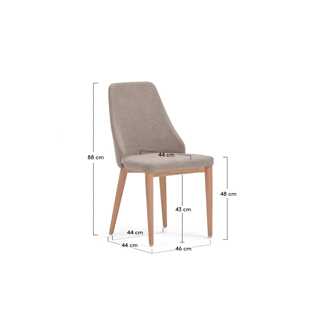 Chaise Rosie en chenille marron et pieds en bois de frêne naturel