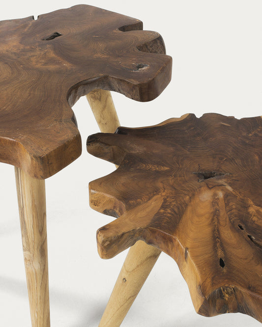 Lot de 2 tables d'appoint Hattie en teck 60 cm / 56 cm