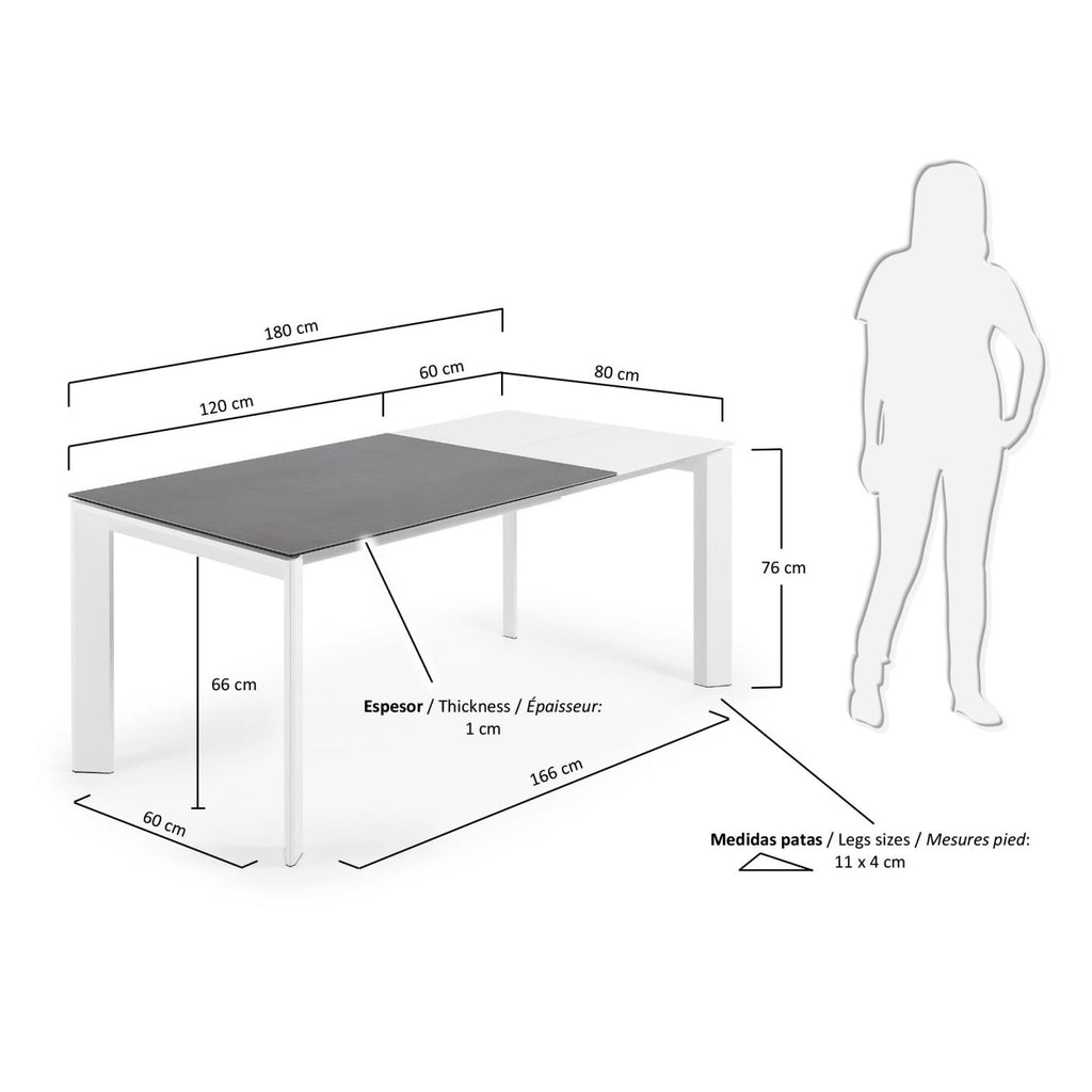 Table Axis 120 (180) cm pieds blanc