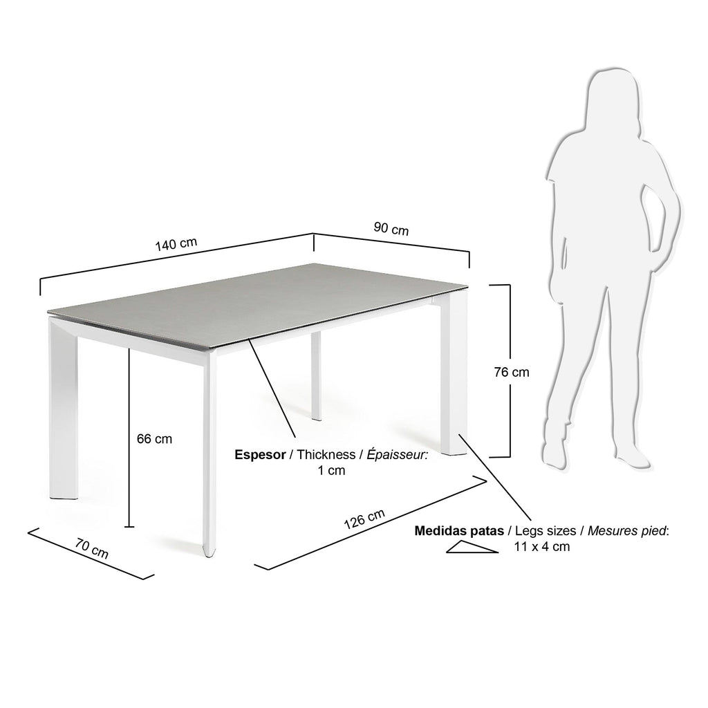 Table extensible Axis grès cérame finition Hydra Plomo et pieds en acier blanc 140(200)cm