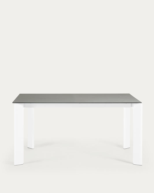 Table extensible Axis grès cérame finition Hydra Plomo pieds blancs 160 (220) cm