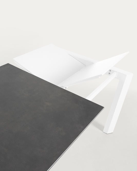 Table extensible Axis grès cérame finition Vulcano Roca pieds blancs 160 (220) cm