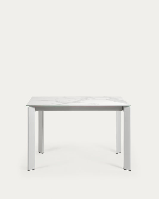 Table extensible Axis grès cérame finition Kalos blanche pieds blancs 120 (180) cm