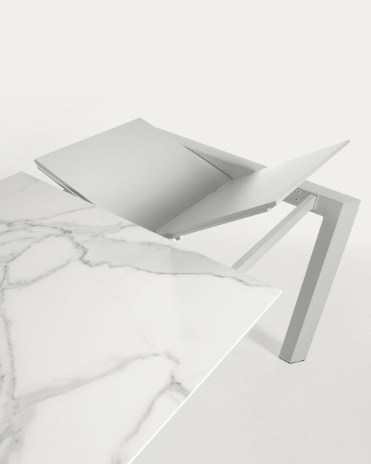 Table extensible Axis grès cérame finition Kalos blanche pieds gris 140 (200) cm