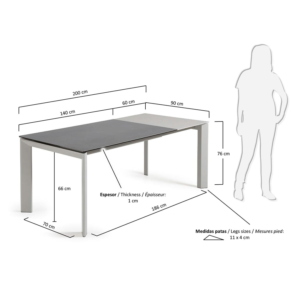Table extensible Axis grès cérame finition Vulcano Roca pieds gris 140 (200) cm