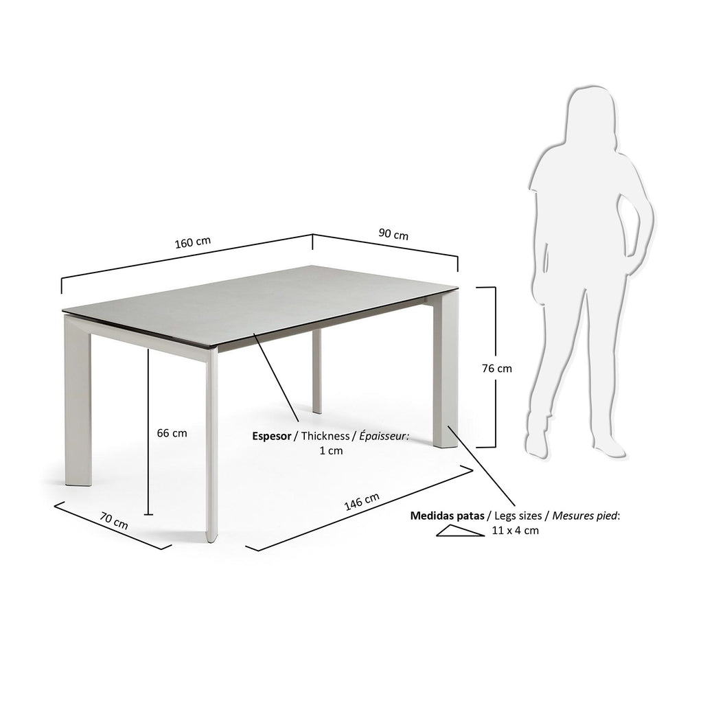 Table extensible Axis grès cérame finition Hydra Plomo pieds gris 160 (220) cm