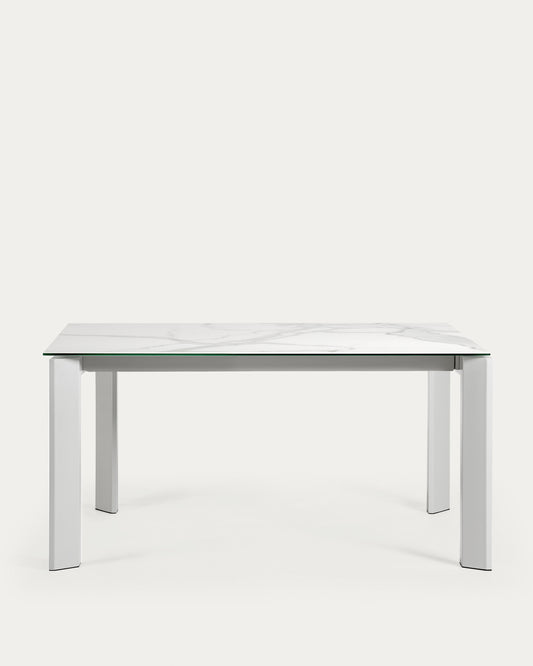 Table extensible Axis grès cérame finition Kalos blanche pieds gris 160 (220) cm