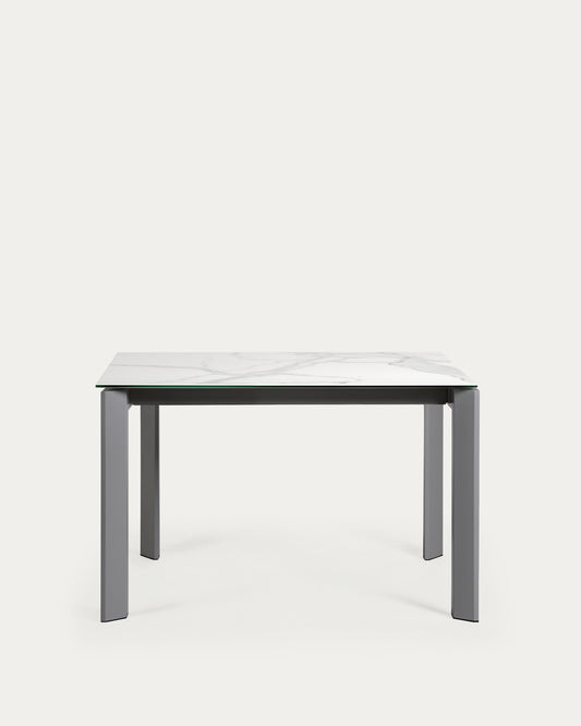 Table extensible Axis grès cérame finition Kalos blanche pieds gris foncé 120 (180) cm