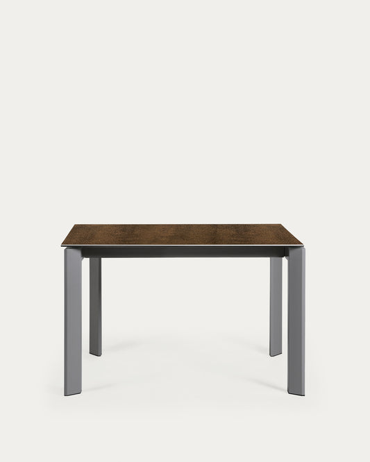 Table extensible Axis grès cérame finition Iron Corten pieds gris foncé 120 (180) cm