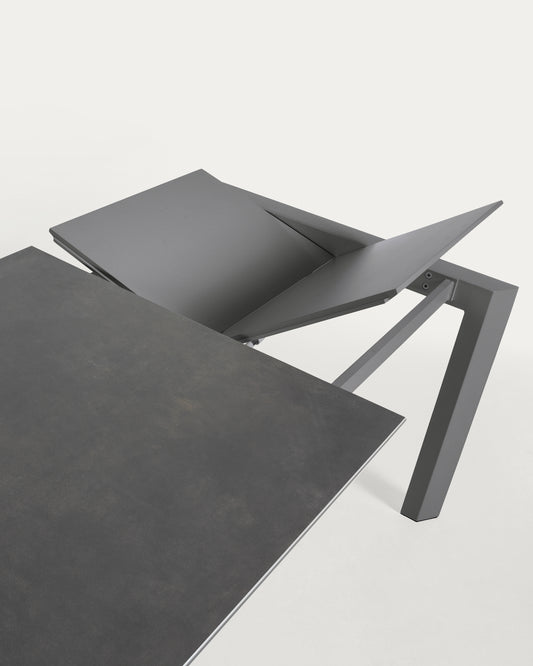 Table extensible Axis grès cérame finition Vulcano Roca pieds acier gris foncé 120 (180)cm