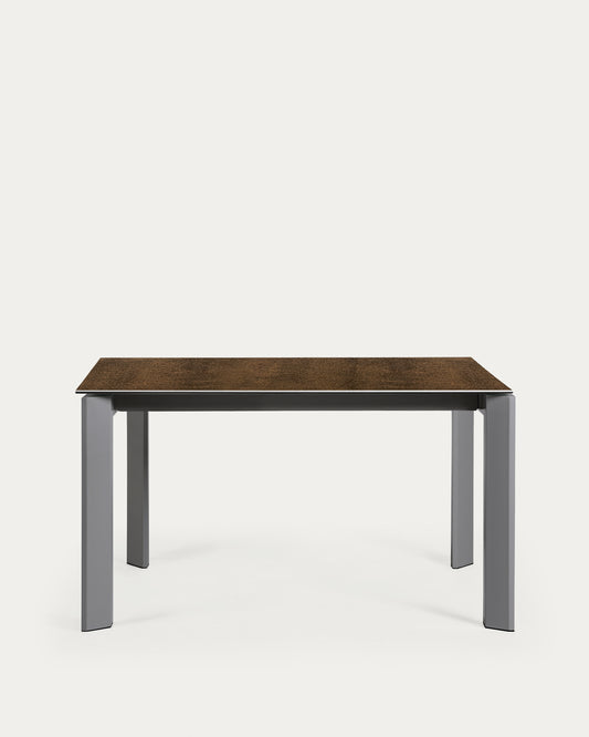 Table extensible Axis grès cérame finition Iron Corten pieds acier gris foncé 140 (200)cm