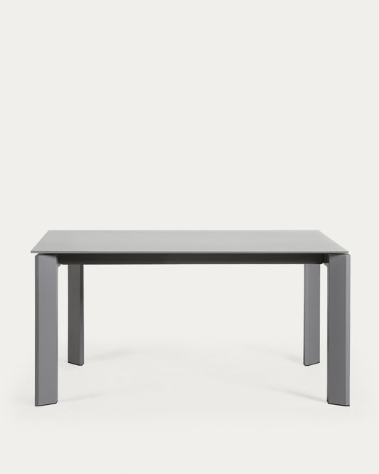 Table extensible Axis en verre gris et pieds en acier finition gris foncé 160 (220) cm