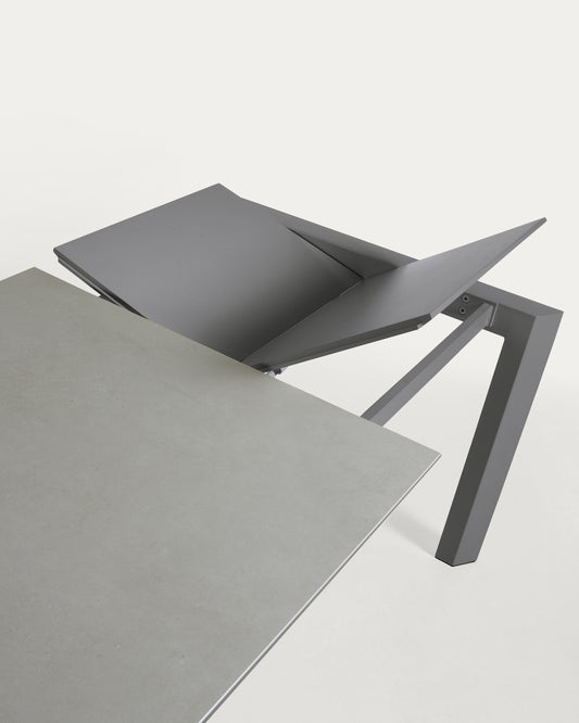Table extensible Axis grès cérame finition Hydra Plomo pieds anthracite 160 (220) cm