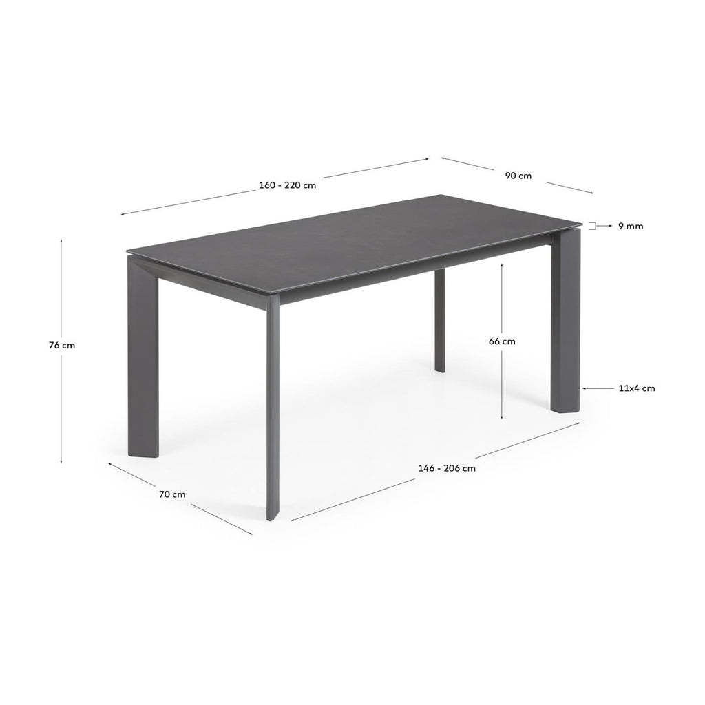 Table extensible Axis grès cérame finition Iron Moss pieds gris foncé 160 (220) cm