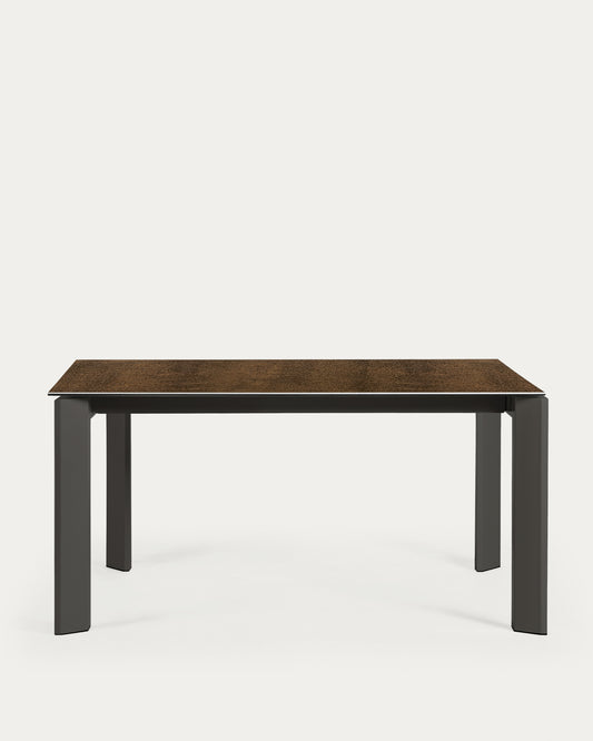 Table extensible Axis grès cérame finition Iron Corten pieds acier gris foncé 160 (220)cm