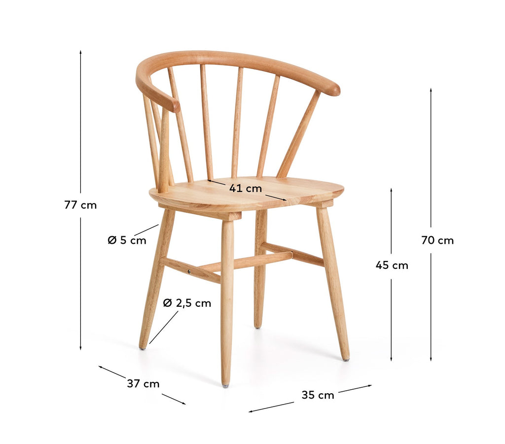 Chaise Trise MDF et bois d'hévéa laqué naturel