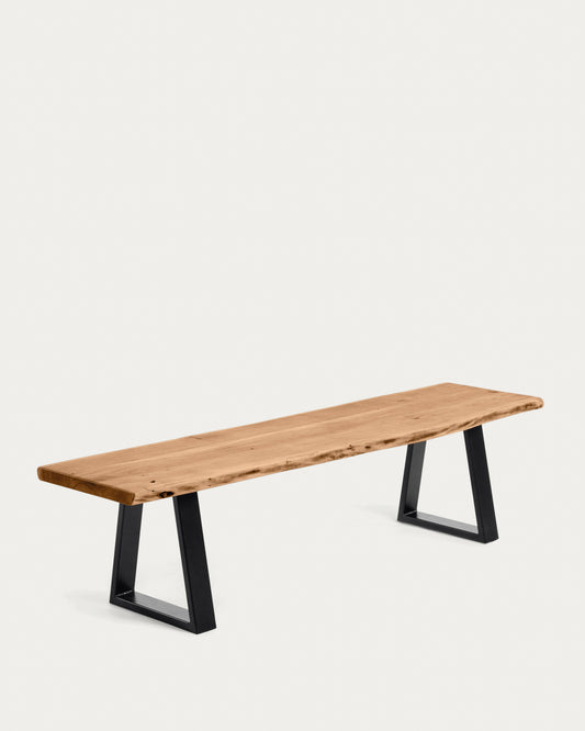Banc Alaia en bois d'acacia et pieds en acier noir 180 cm
