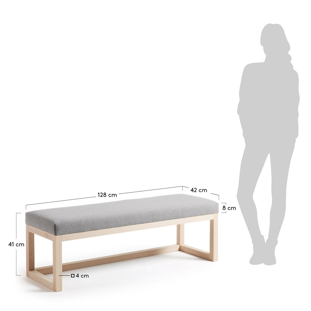 Banquette Loya gris bois de hêtre 128 cm