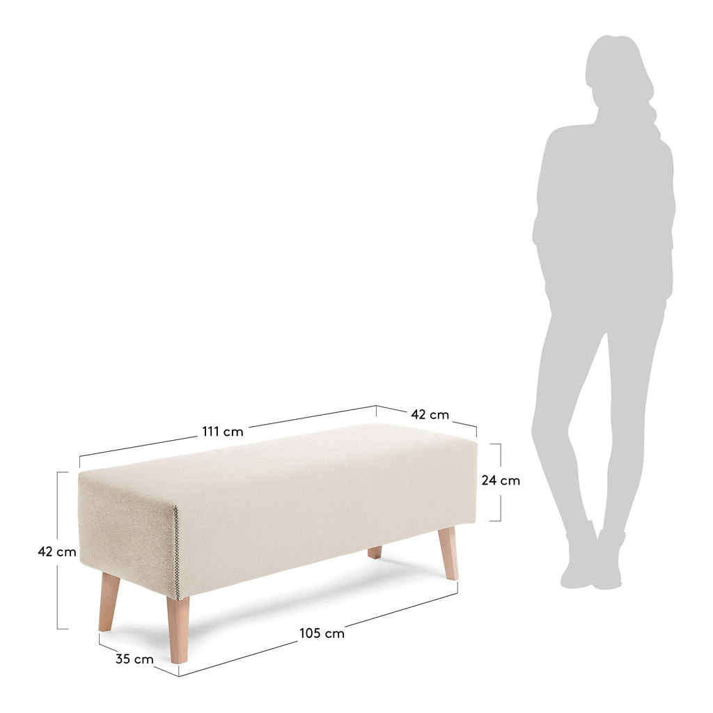 Banquette Dyla beige avec pieds en hêtre 111 cm