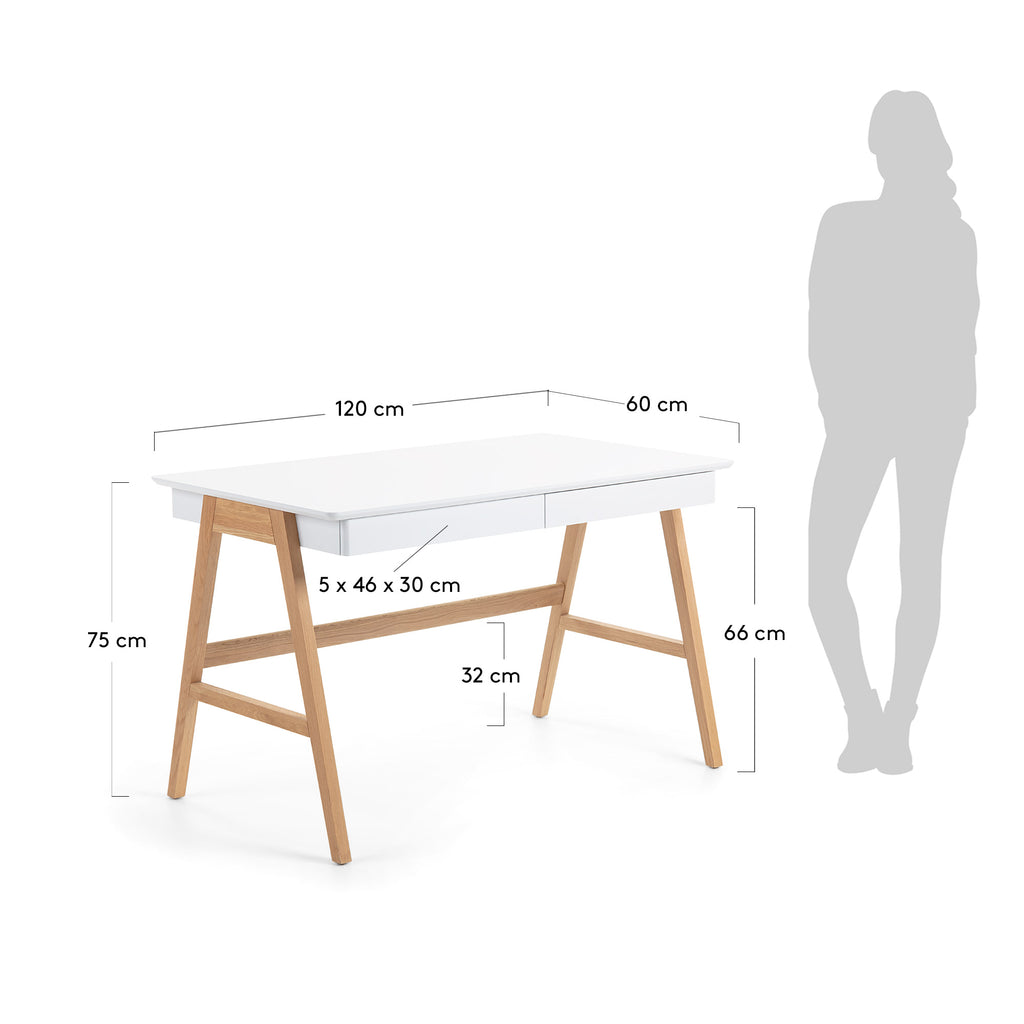 Table Dyana en MDF laqué blanc et pieds en frêne 120 x 60 cm