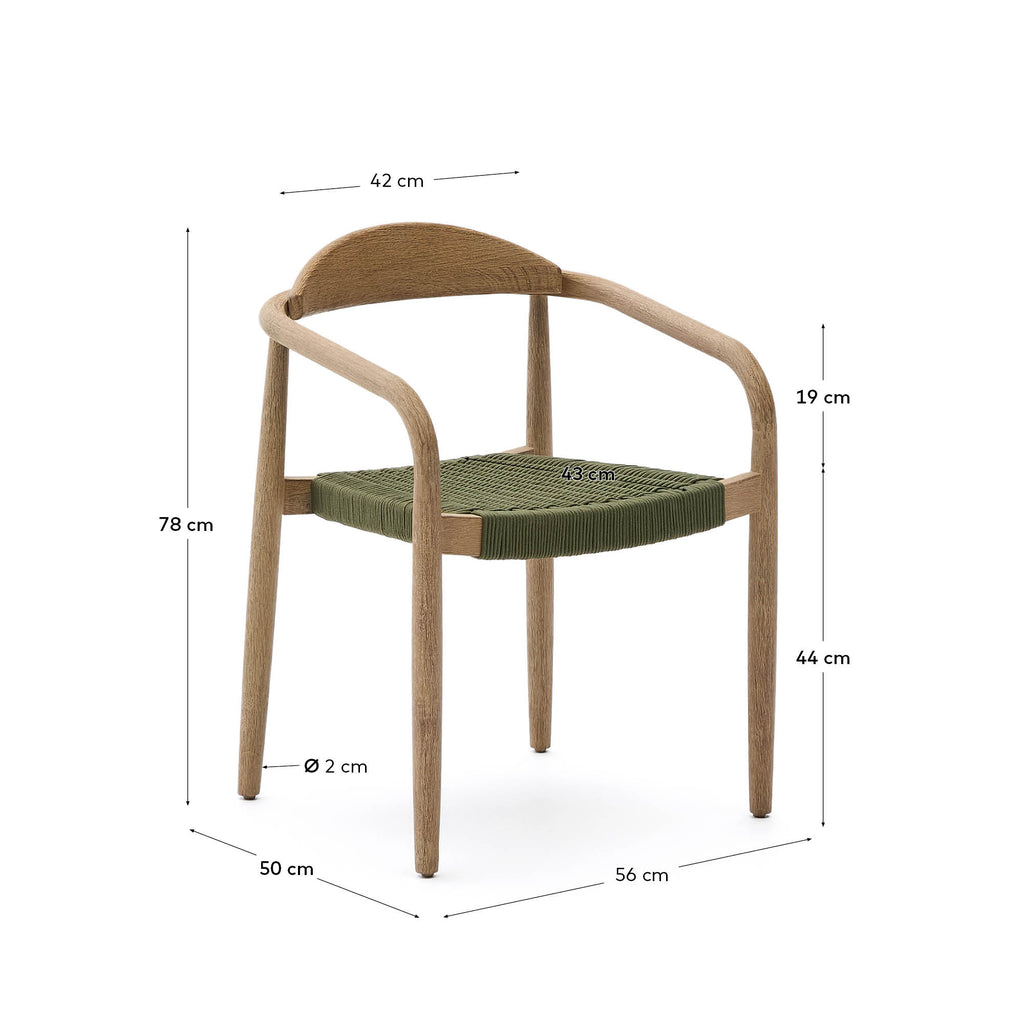 Chaise empilable Nina en bois massif d’acacia et corde verte FSC 100 %