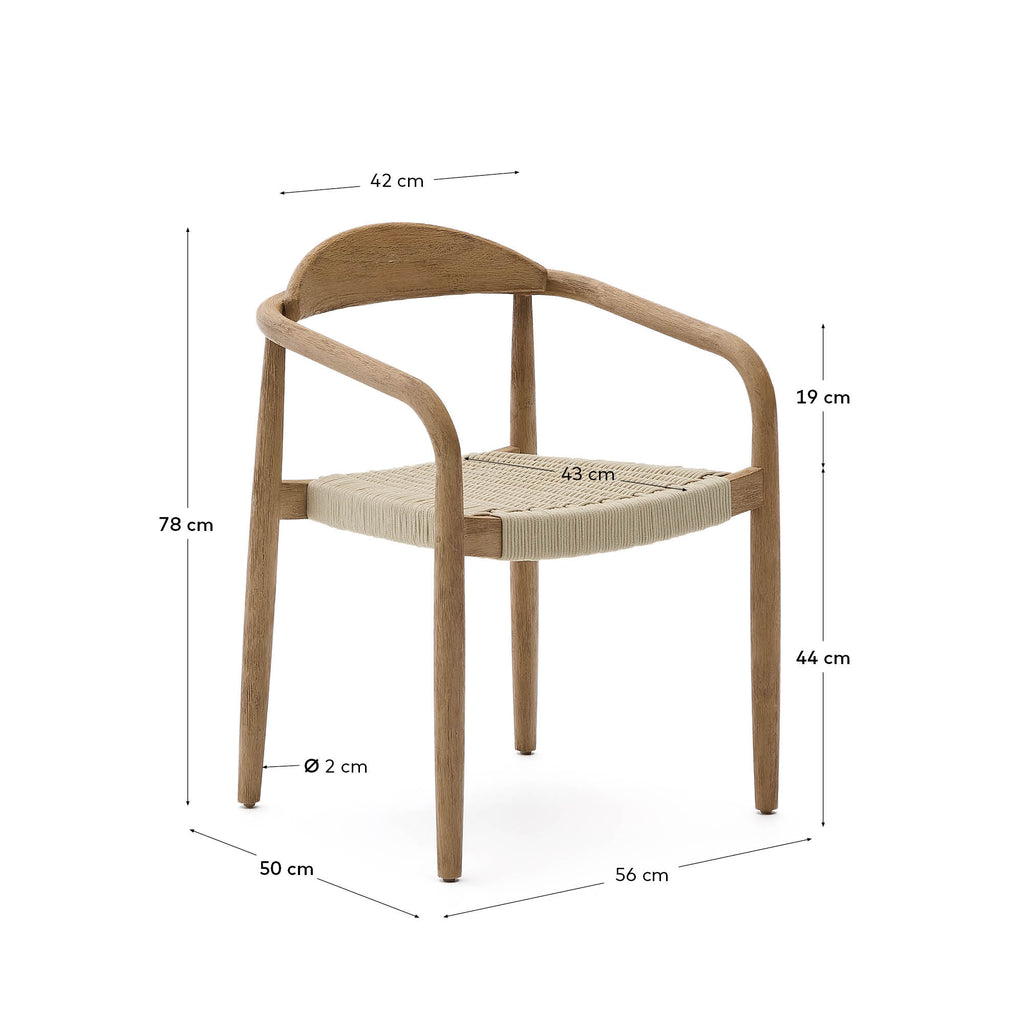 Chaise empilable Nina en bois massif d’acacia et corde écrue FSC 100 %