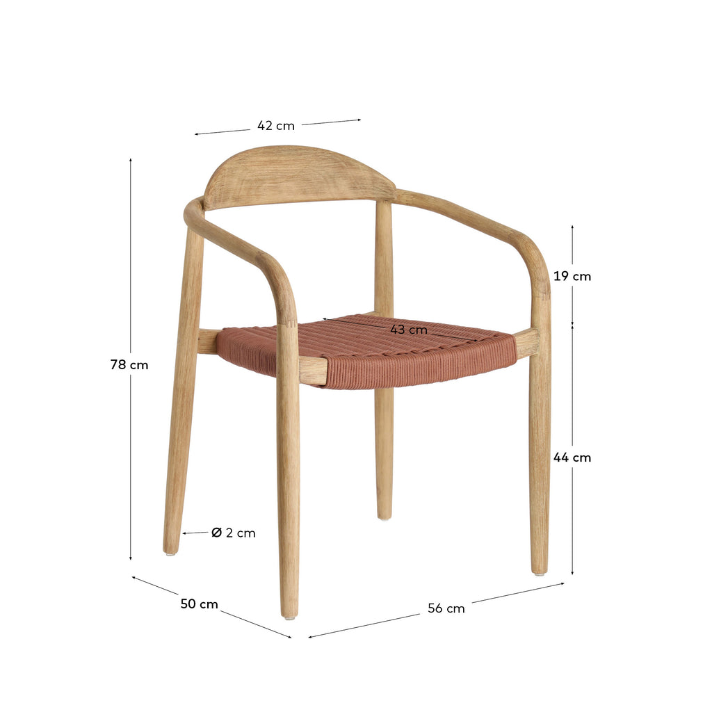 Chaise empilable Nina en bois massif d’acacia et corde terracotta FSC 100 %
