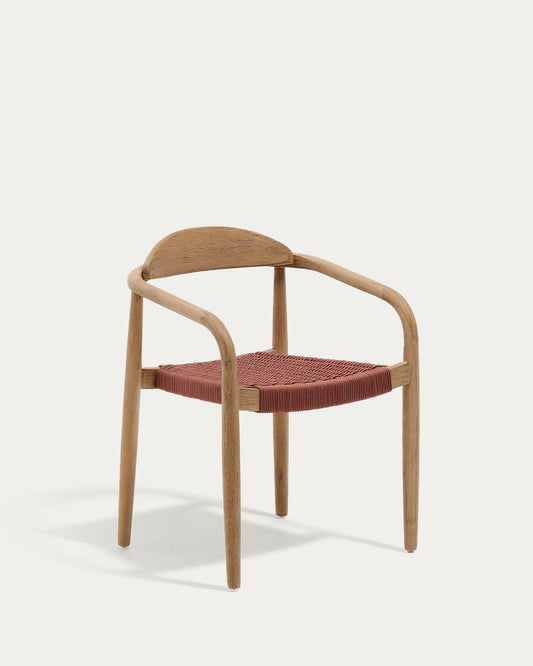 Chaise empilable Nina en bois massif d’acacia et corde terracotta FSC 100 %
