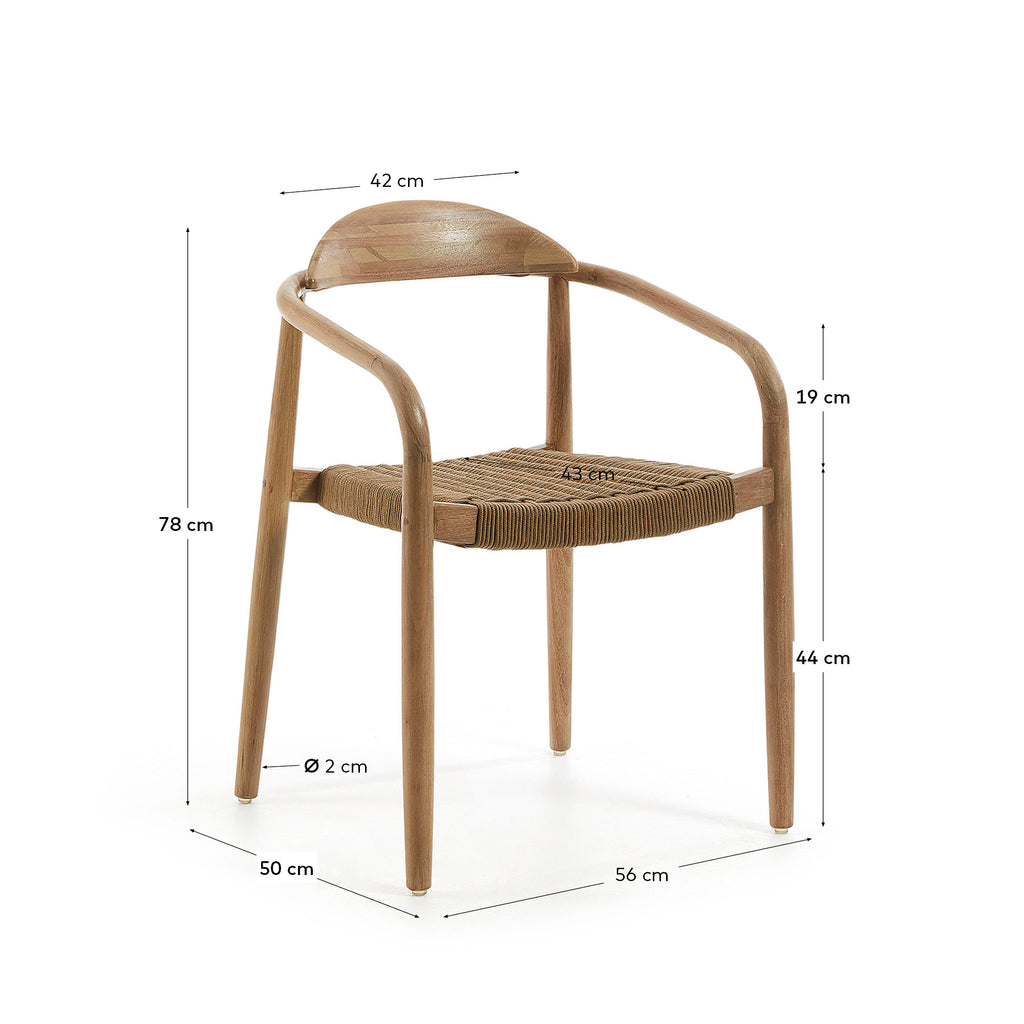 Chaise empilable Nina en bois massif d’acacia et corde beige FSC 100 %