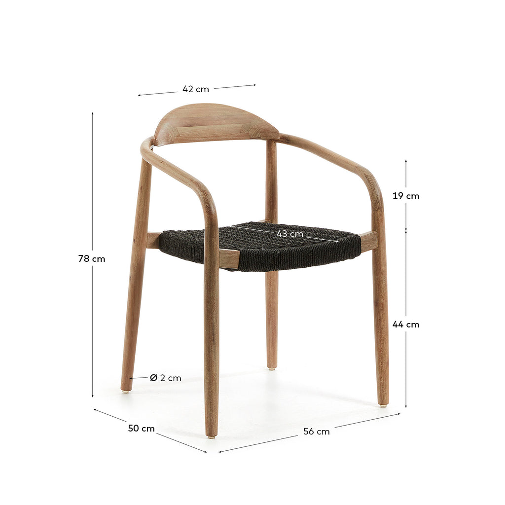 Chaise empilable Nina en bois massif d’acacia et corde noire FSC 100 %