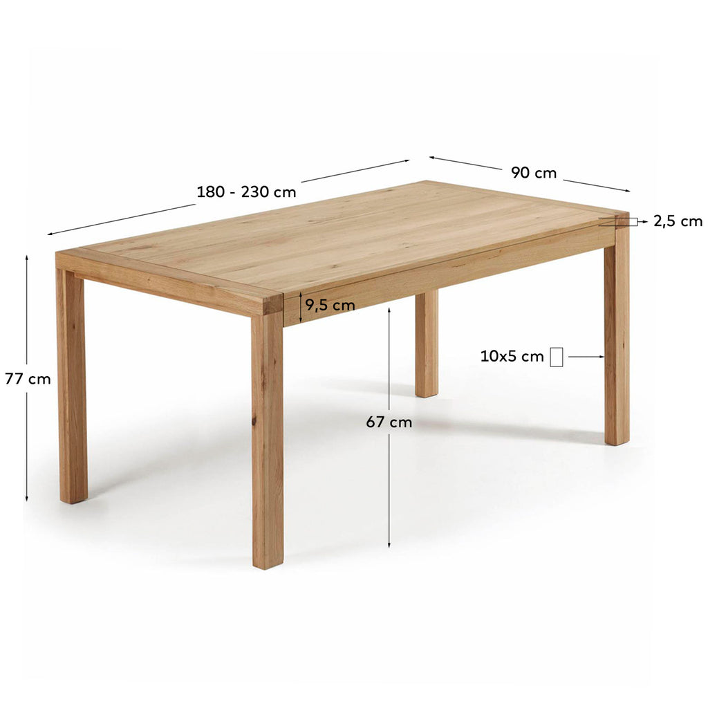 Table extensible Briva placage de chêne finition naturelle 180 (230) x 90 cm