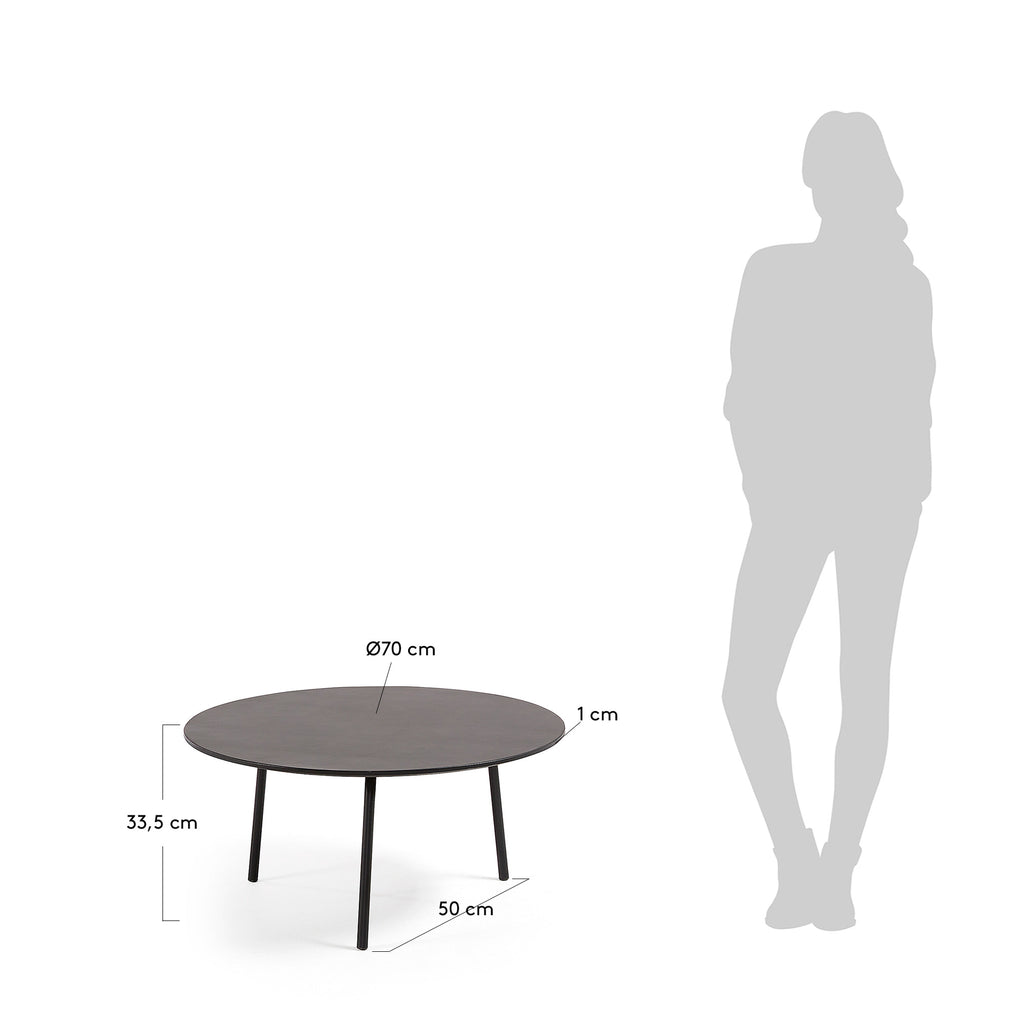 Table basse Mathis fibrociment avec pieds en acier finition noire Ø 70 cm