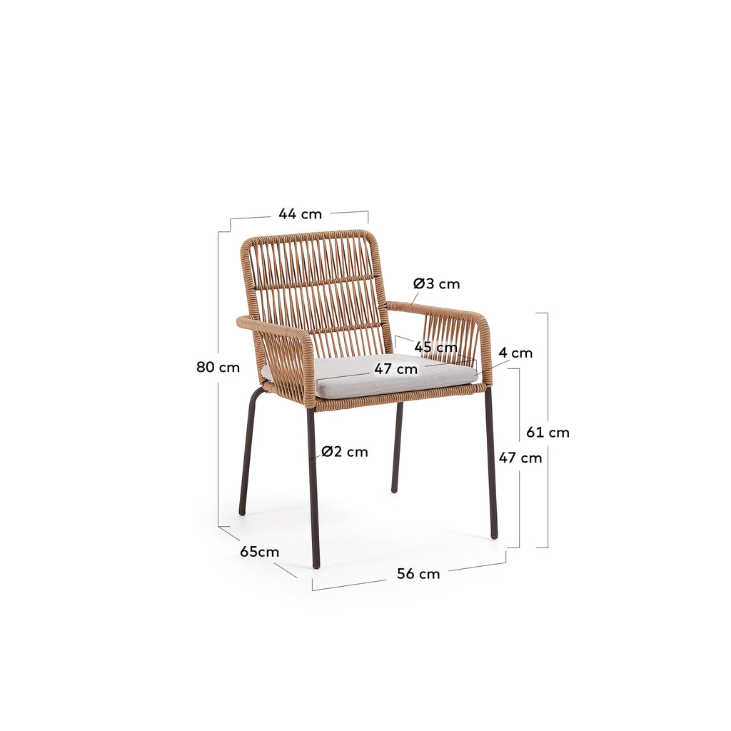 Chaise empilable Samanta en corde beige et pieds en acier galvanisé