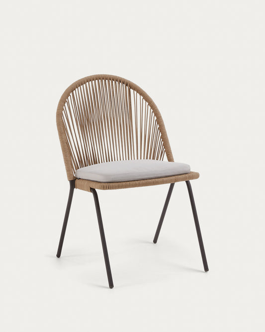 Chaise Shann en corde beige et pieds en acier galvanisé