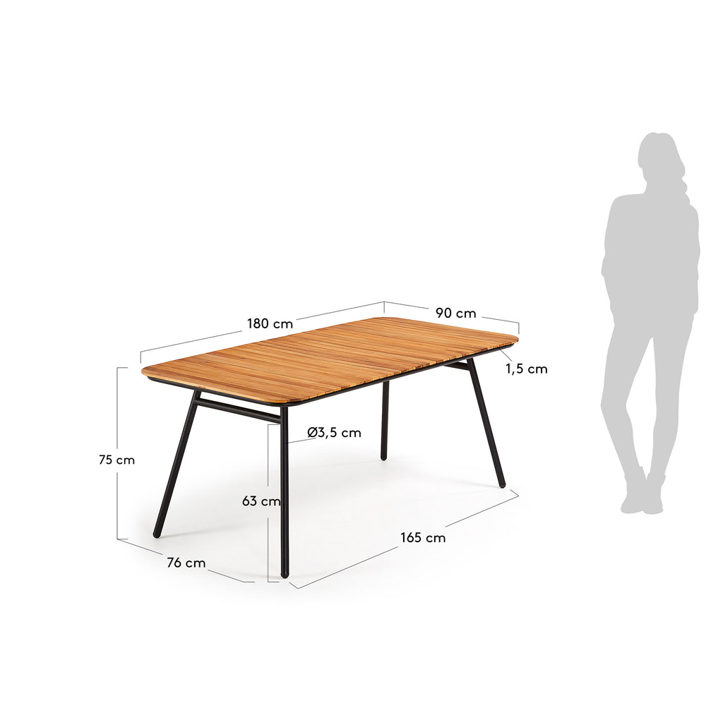 Table Soumaya 180 x 90 cm en acacia et acier noir FSC 100%