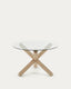 Table ronde Lotus en verre et pieds en bois de chêne Ø 120 cm