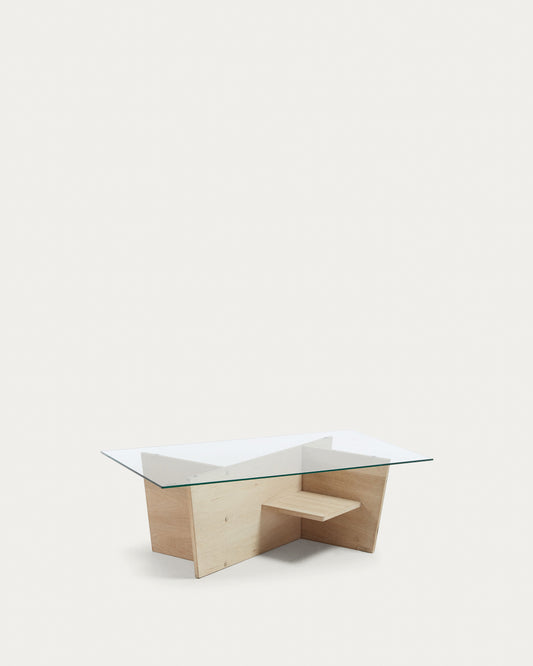 Table basse Balwind en verre et base en chêne 110 x 60 cm