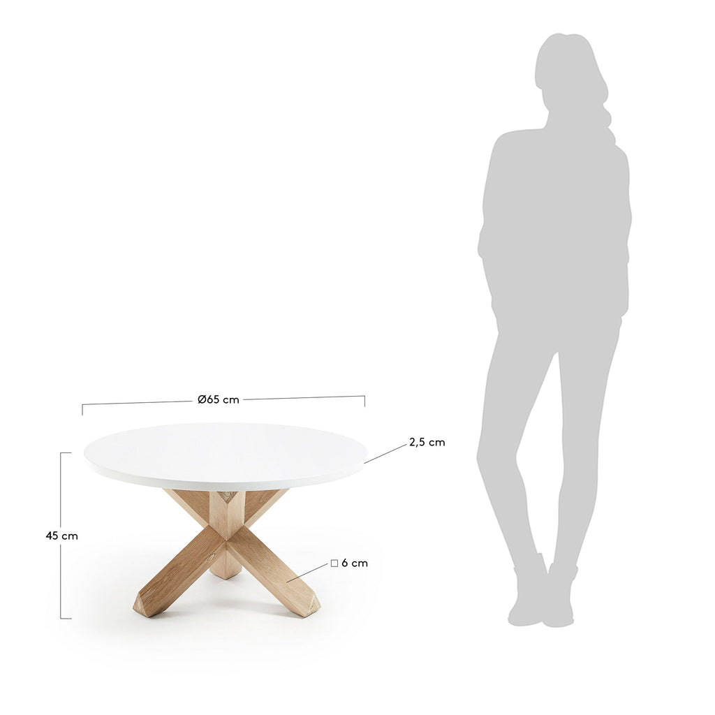 Table basse Lotus Ø 65 cm laqué blanc et pieds en chêne