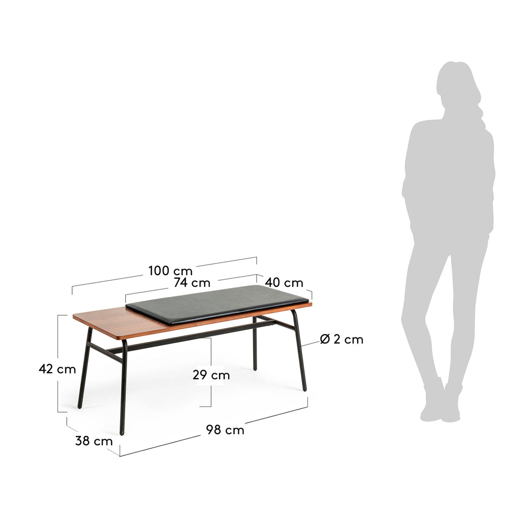 Banc Carabel en acier et placage en bois de noyer 100 cm