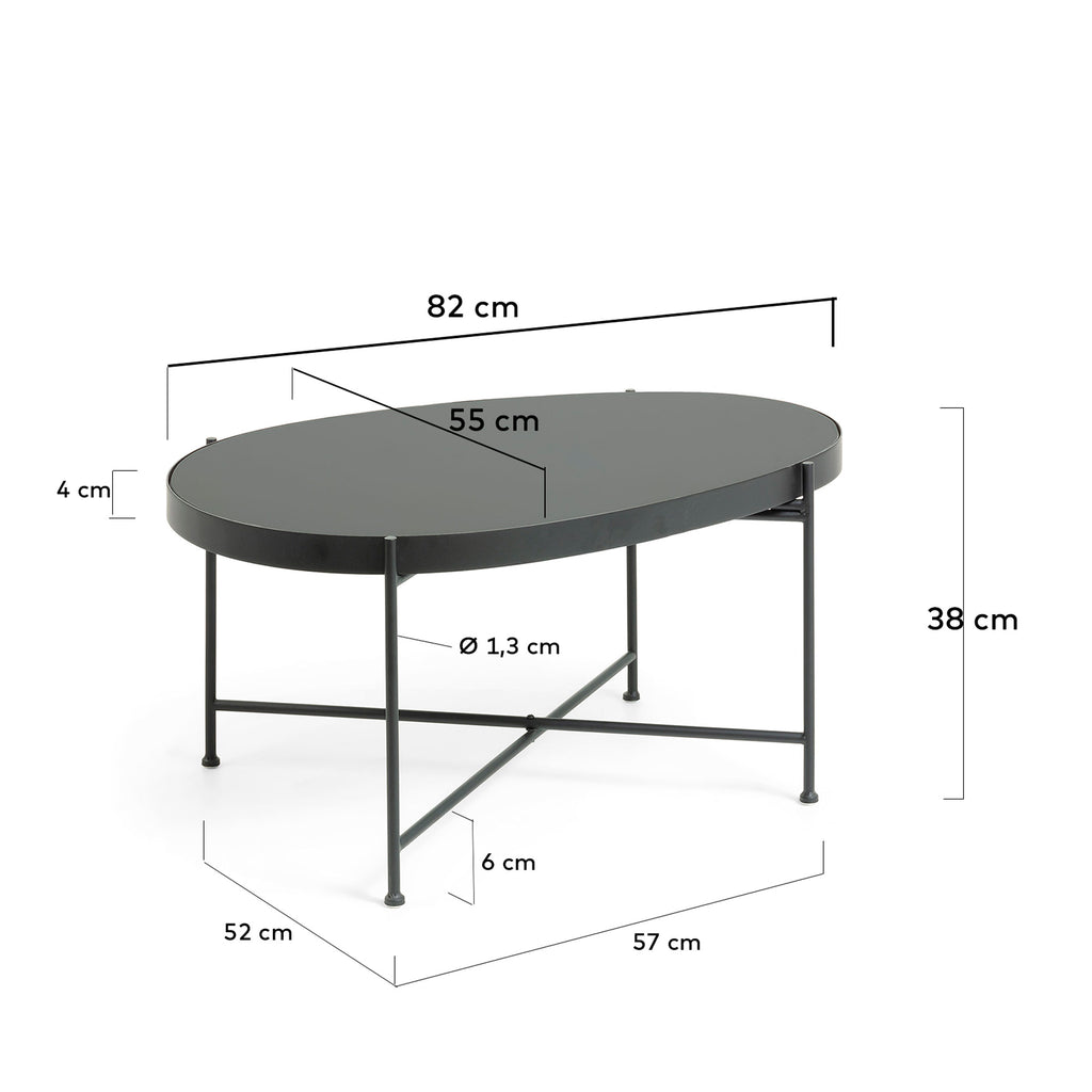 Table basse Marlet verre teinté noir et structure en acier 82 x 55 cm