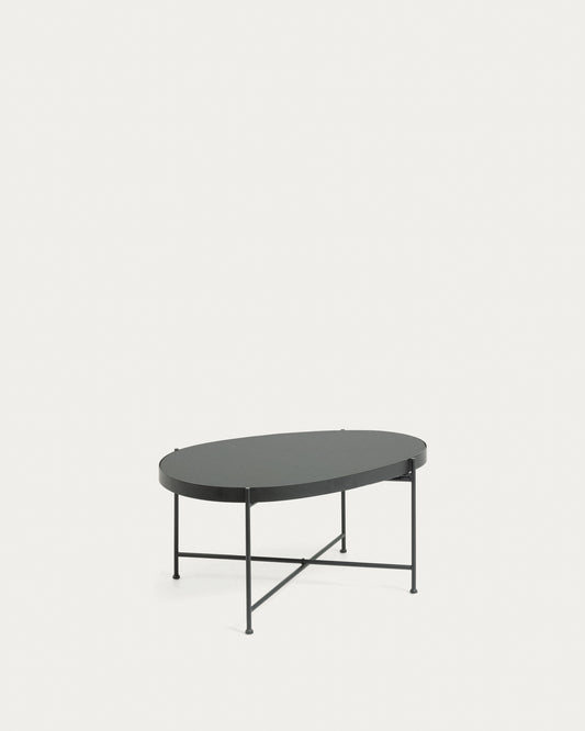 Table basse Marlet verre teinté noir et structure en acier 82 x 55 cm