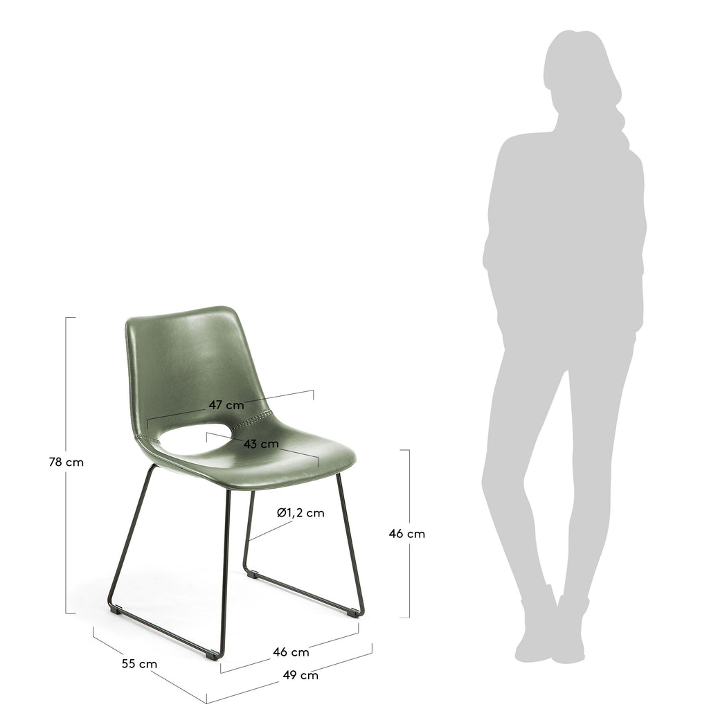 Chaise Zahara verte et pieds en acier finition noire