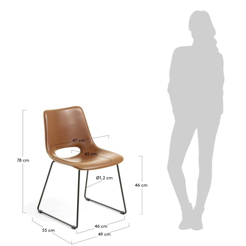 Chaise Zahara en polyuréthane marron et pieds en acier finition noire FSC 100%