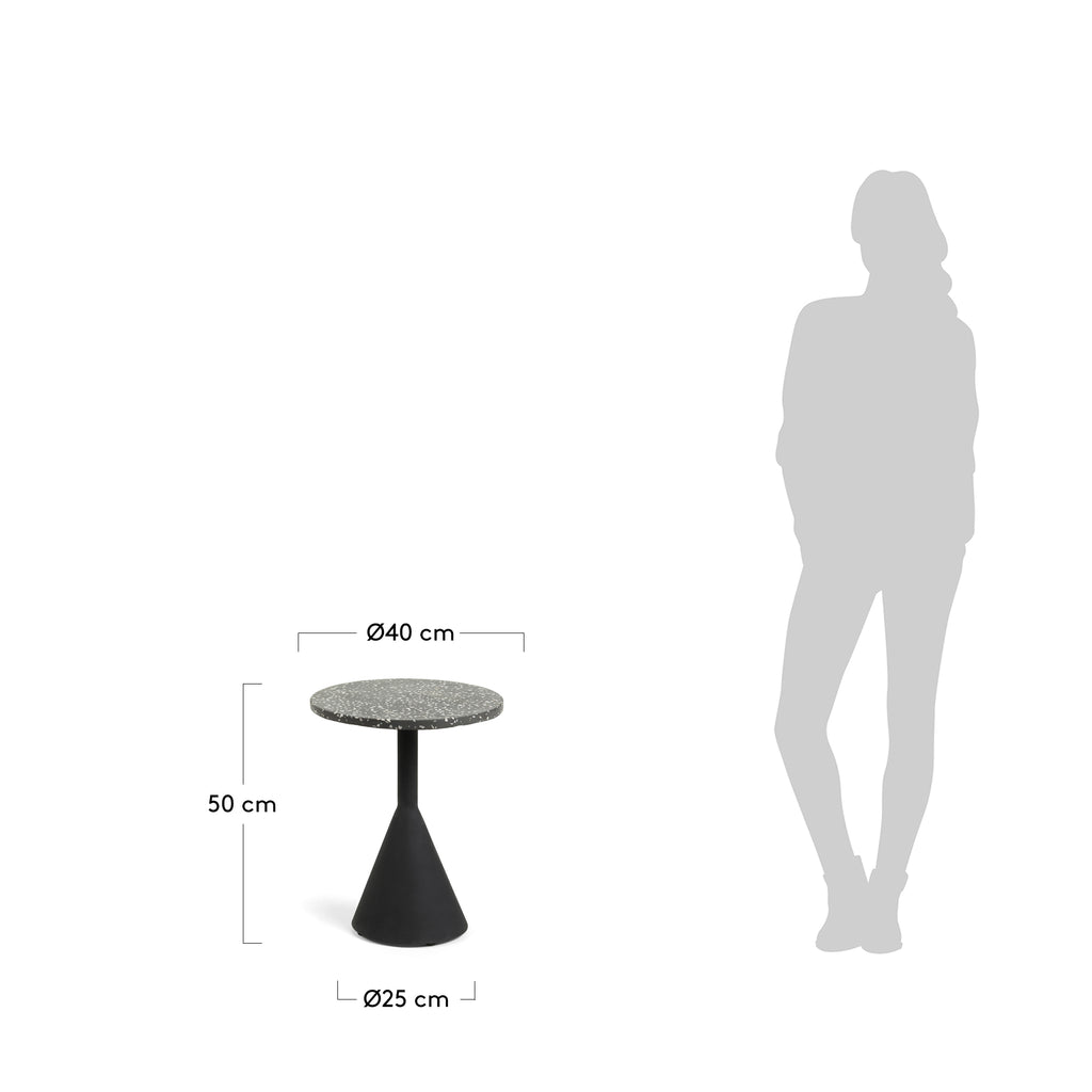 Table d'appoint Delano en terrazzo noir et pieds en acier noir Ø 40 cm